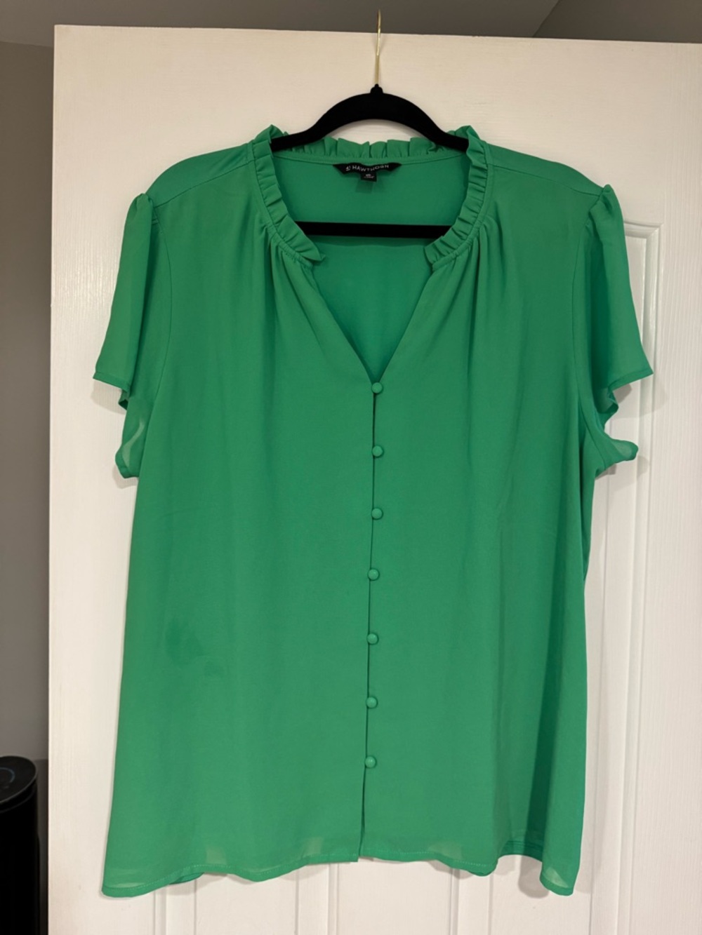 41 Hawthorn Emerald Green Ruffle-Trim Button Front Blouse Fix